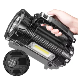 Super Bright LED Searchlight Alarm Horn 12000 Lumens USB Rechargeable Waterproof 6 Modes Emergency Spotlight Flashlight