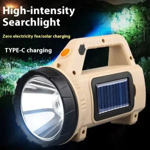 Super Bright Long Range Waterproof USB Solar Rechargeable Flashlight with ABS Body for Outdoor Searching