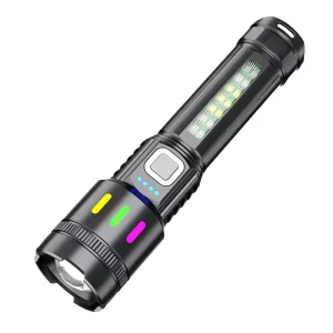 Super Bright Portable Telescopic Zoom Cob Side Light Red White Blue Warning Light Rechargeable Waterproof Outdoor Flashlight