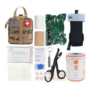 Survival Tools Camping Essentials Tactical Gear Emergency Trauma Medical Supplies Packed in a MOLLE Pouch for Camping Outdoor
