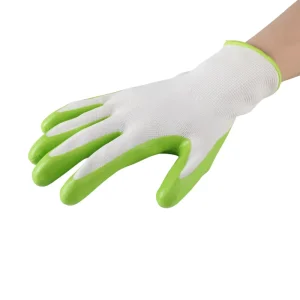Sweat Wicking White Knit Liner Green Dipped Gloves Oil Resistant for Long Hour Industrial Work