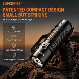TE02 IP67 1000 Lumens Compact Mini Flashlight Magnetic Type C EDC Torch Rechargeable Work Light