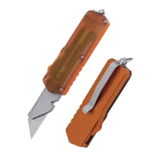 TGZUO High End PEI Handle Retractable Utility Knife OTF Slider Pocket Knife with Window Breaker Quick Change Blade EDC Tool