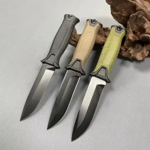 TL01A Jungle Fixed Blade Knife with Serrated Blade Sturdy Tactical Bushcraft Knives No Slip TPR Handle with Sheath