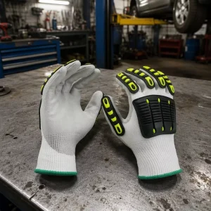 TPR Impact ANSI A3 Cut-Resistant 13 Gauge HPPE PU-Coated Anti-Slip Mechanic Safety Work Gloves EN388
