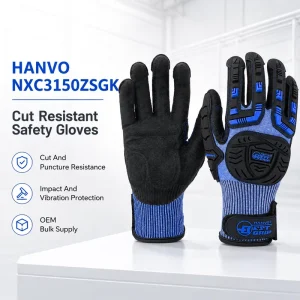 TPR Impact Protection HANVO NXC3150ZSGK Nitrile Cut Resistant Anti Vibration Breathable Mechanic Work Gloves Adjustable Strap