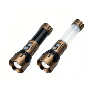 Tactical Flashlight Torch 2100lm 800m Long Range Rechargeable Aluminum Alloy Dual Switch COB Lantern USB C Power Bank Camping