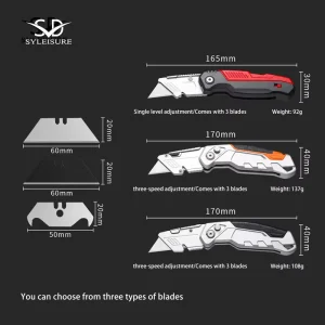 Three speed Folding Utility Knife Woodworking Hand Tools Industrial Grade Aluminum Alloy Paper Cutter Cable Stripping Knife