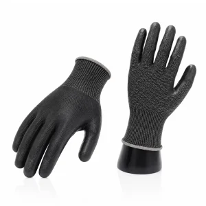 Touch Screen Level 5 HPPE Cut Resistant Black Nitrile Foam Coated Safety Gloves With Oil Grip for Precision Maintenance