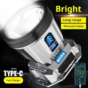 USB Chargeable Portable LED Searchlight for Camping Night Fishing Aluminum Alloy Head Flashlight Bright Lighting Waterproof AA