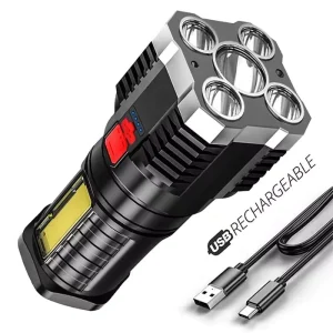 USB Rechargeable Ultra Bright Torch Light 4 Modes Searchlight 5 Led Light Flashlight