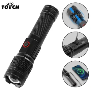 Ultra Bright 1000+ Lumen Waterproof Tactical White Laser LED Flashlight 3 Modes Torch Light With Power Bank