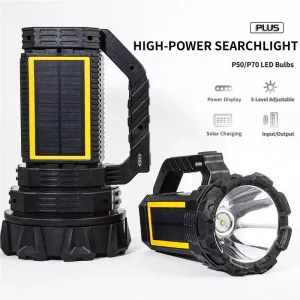 Ultra Bright P50/P70 Solar Handheld Flashlight USB Rechargeable Long Range Torch Power Display Camping Hunting LED Searchlight