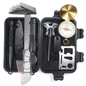 Upgraded A6 Outdoor Survival Kit Multifunctional Wilderness First Aid Box SOS Emergency Supply Set 170x105x50mm