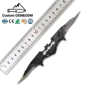 Utility Combat Camping Folding Knife 18.5cm Stainless Steel Double Blade Bat Style Aluminum Alloy Handle Pocket Knife DIY OEM