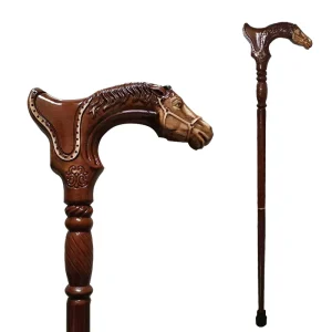Vintage Wooden Horse Head Adjustable 2 Section Trekking Hiking Walking Stick Detachable Design Modern Gentleman’s Portable