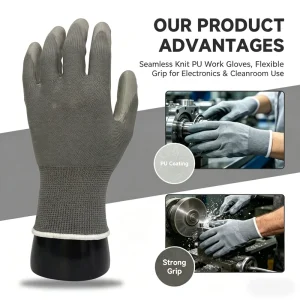 Wear resistant Safety Working Gloves PU1306 Gray Nylon Shell Gray PU Coating Industrial Labor Protection Gloves