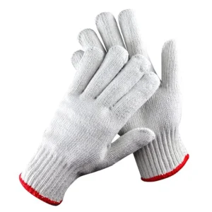 White Cotton-Knitted Safety Work Gloves Woolen Yarn
