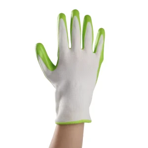 White-Knit Green Nitrile-Dipped Oil-Resistant Gloves for Gardening and Farming