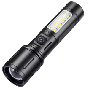 White LED Aluminum Alloy Rechargeable Flashlight Telescopic Zoom Side Light Wide Range Floodlight Red Light Warning