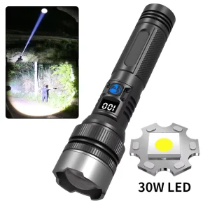 White LED Light Super Power Long Distance Flashlight Shot 1000 Meter Use 26650 Battery Type C Rechargeable Tactical Flashlight