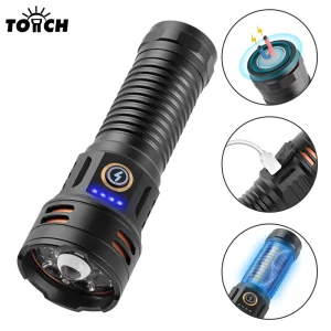 White Laser Flashlight Digital Power Display Magnetic LED Torch Long Range Type C Rechargeable Tactical Emergency Light