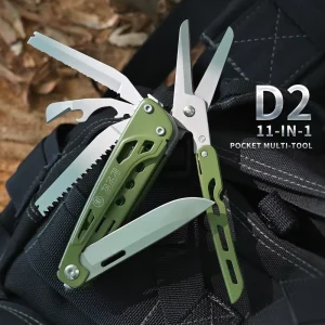 Xhandle MT 73 11 in 1 Professional Multitool Knife Olive Green D2 Steel Blade 440A Scissors Fire Starter Glass Breaker Outdoor