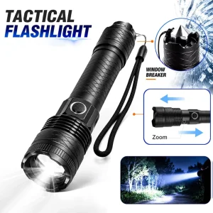 Zoomable LED Flashlight Emergency Torch Window Breaker Handheld Light for Car Camping Hiking