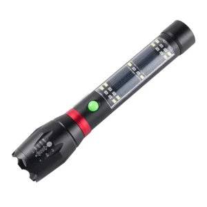 Zoomable T6 + 20 SMD LED Flashlight Solar Power Torch Portable Handheld USB Rechargeable LED Torch Light with Alarm for Camping